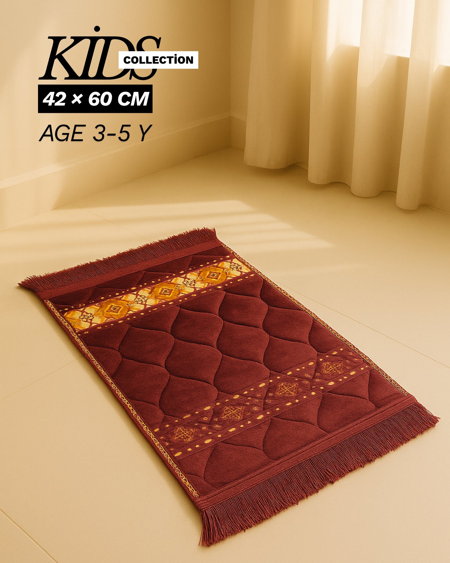Ruby Red Kids Prayer Mat – Soft Velvet with Golden Pattern