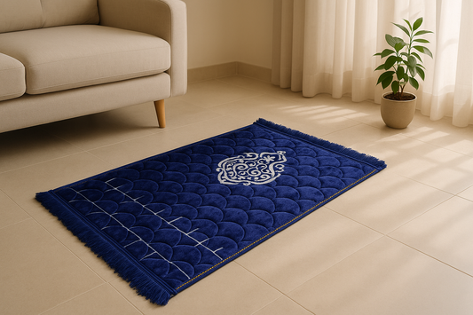 Luxury Blue Velvet Prayer Mat – Soft Jā-e-Namaz for Daily Prayers
