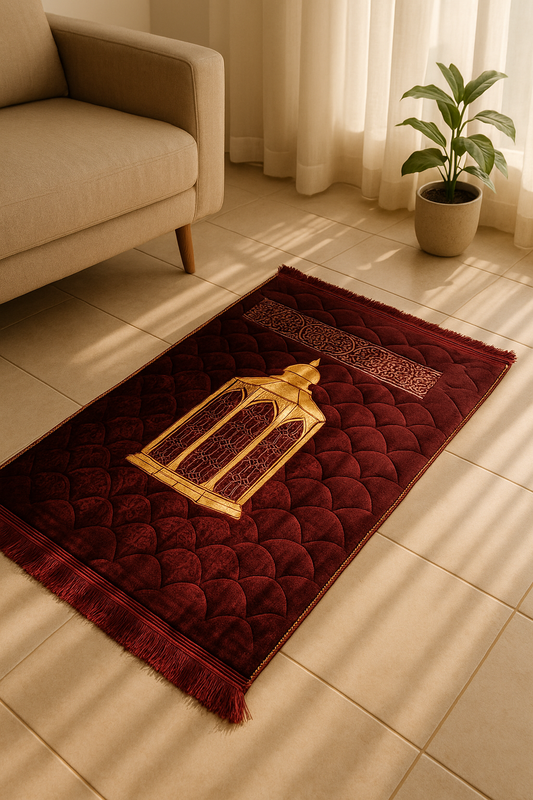 Luxury Red Velvet Prayer Mat – Soft Jā-e-Namaz for Daily Prayer