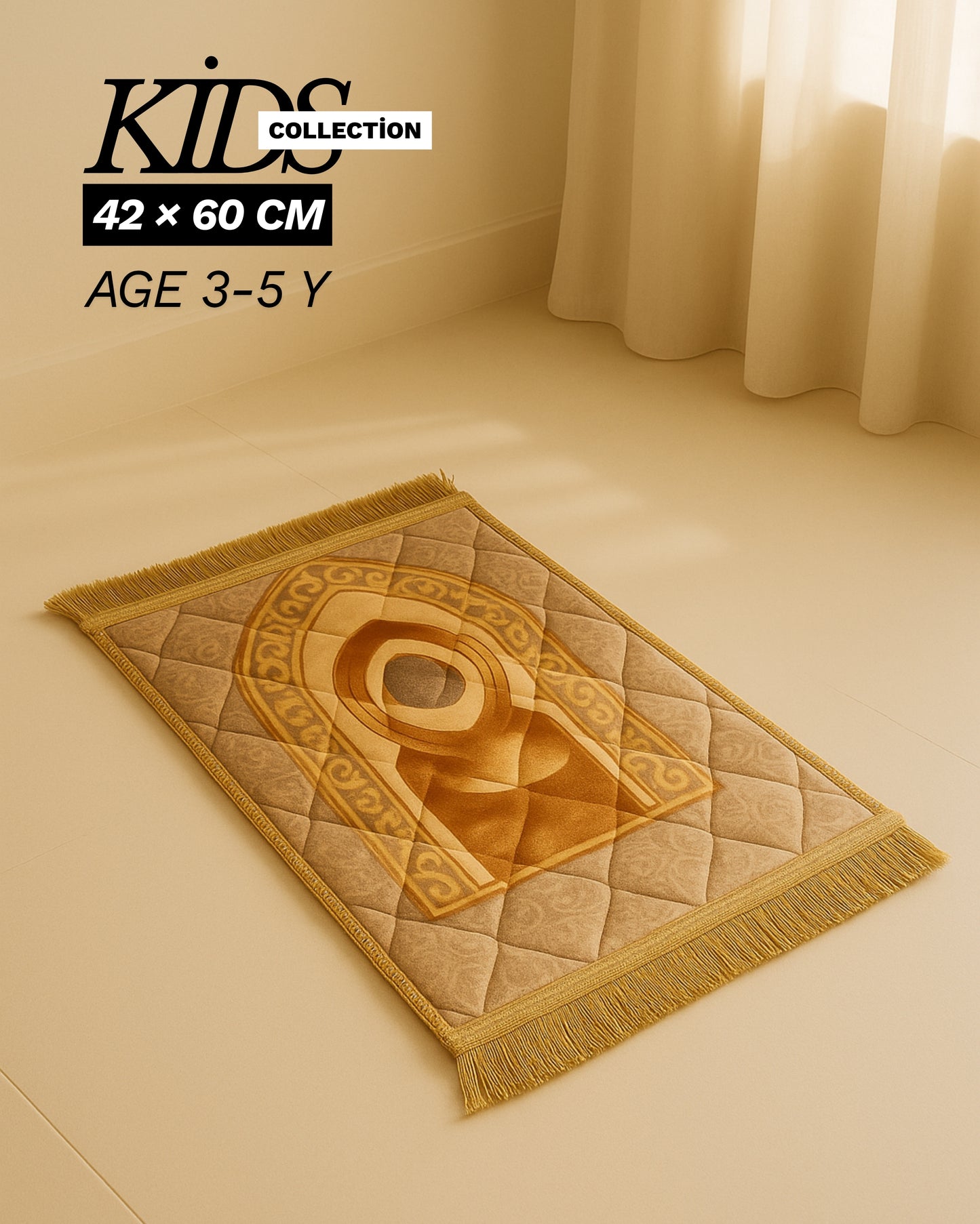 Desert Sand Kids Prayer Mat – Soft Velvet with Elegant Arch Design