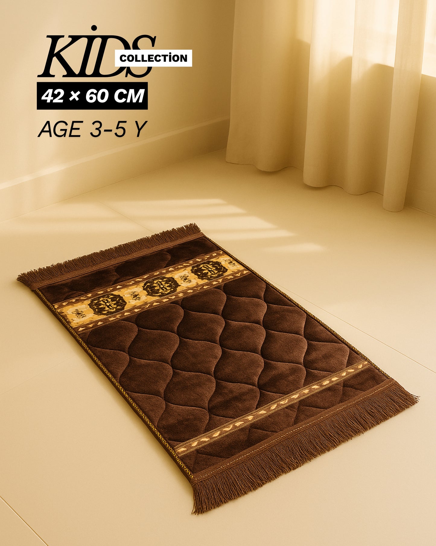 Mocha Brown Kids Prayer Mat – Soft Velvet with Classic Detailing