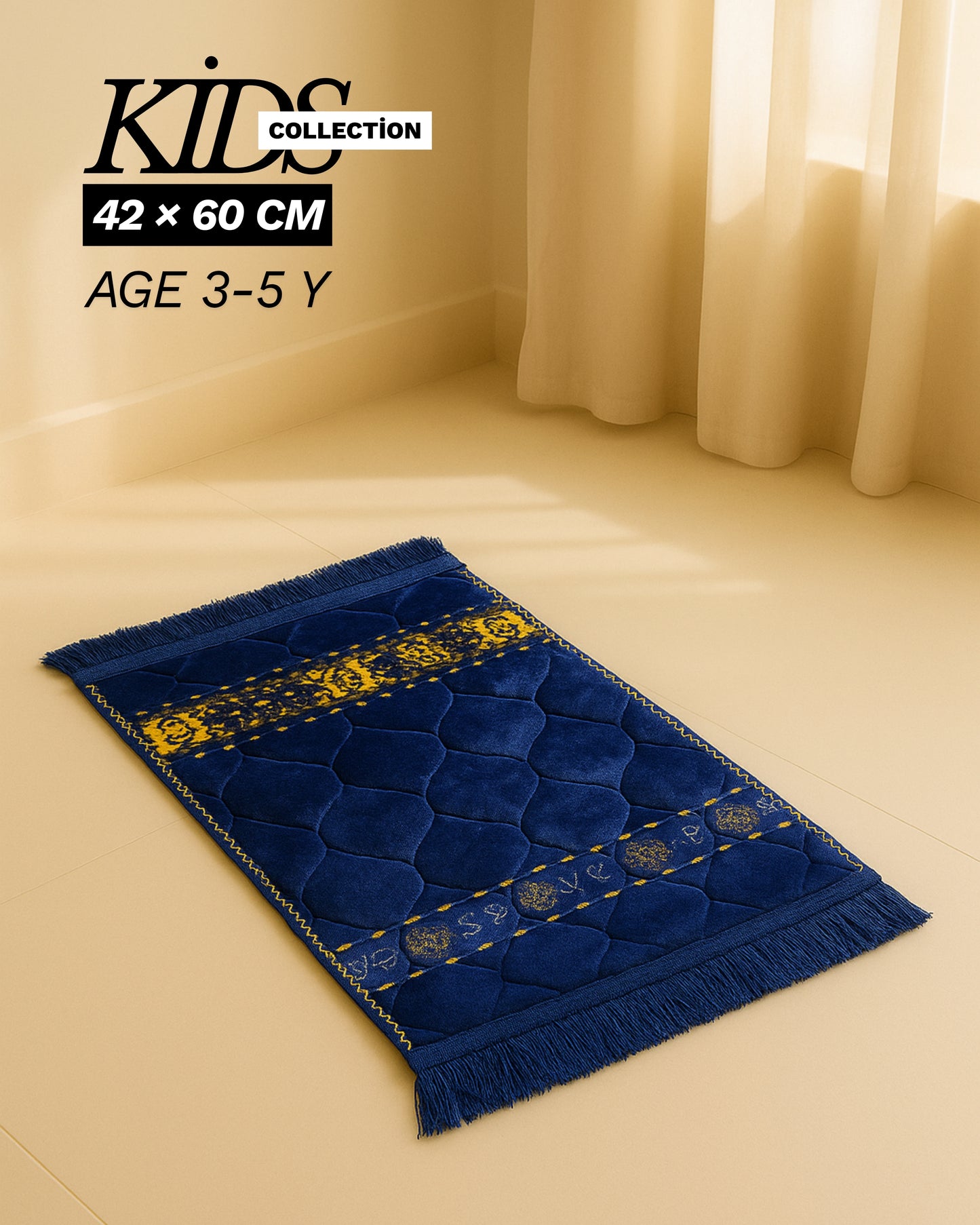 Royal Blue Kids Prayer Mat – Soft Velvet with Golden Detailing