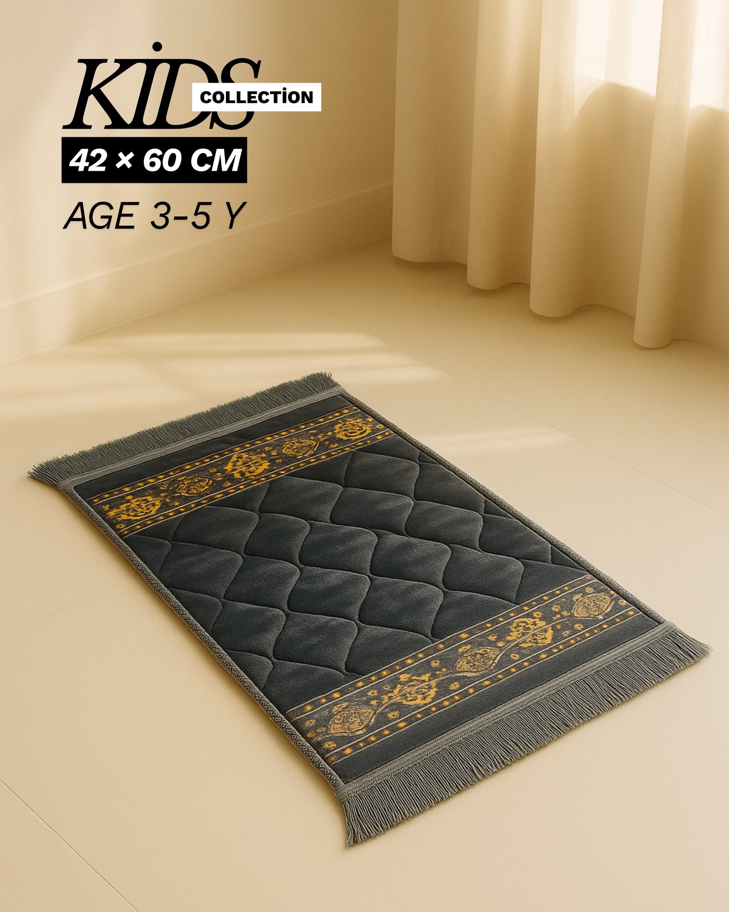 Midnight Grey Kids Prayer Mat – Soft & Elegant Velvet Design