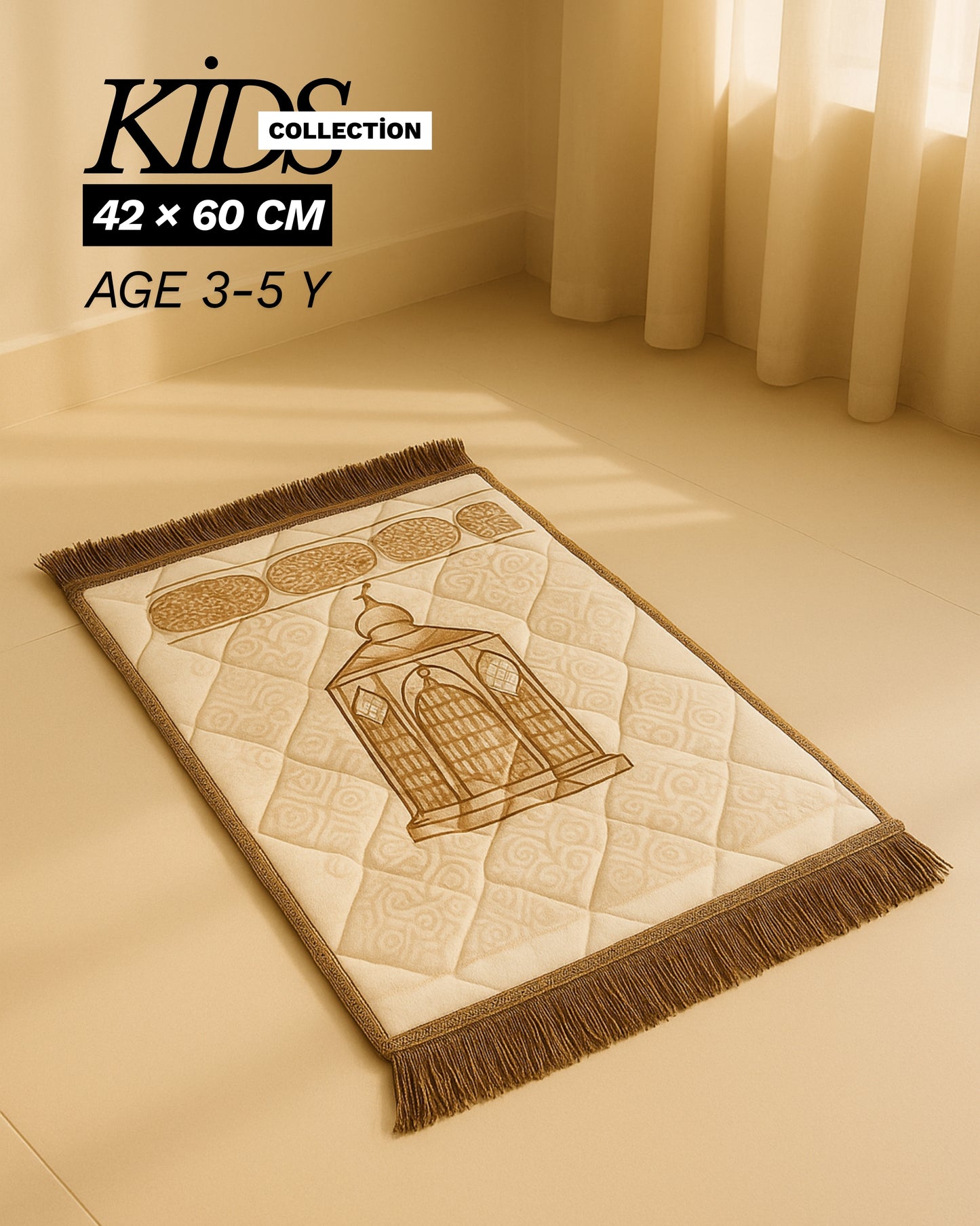 Golden Glow Kids Prayer Mat – Soft Velvet with Gentle Padding