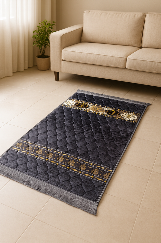 Luxury Padded Prayer Mat – Charcoal Grey With Gold Detailing