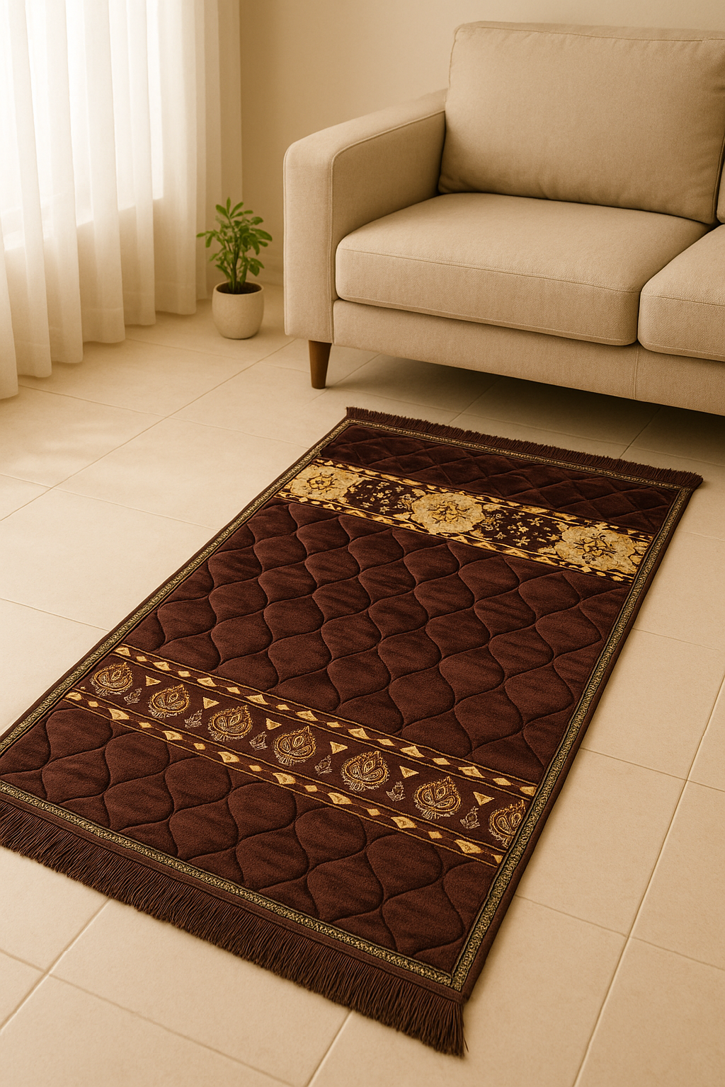 Padded Prayer Mat – Brown With Gold Detailing