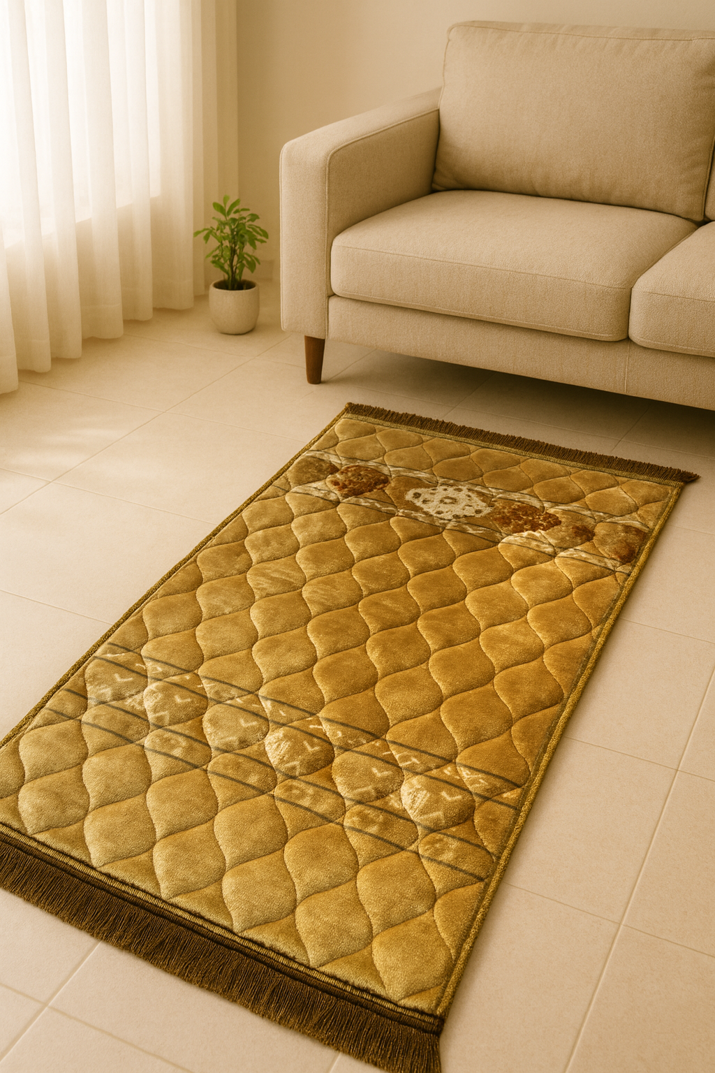 Padded Prayer Mat – Gold With Pattern Detailing