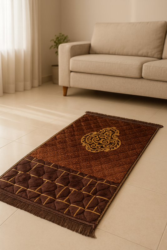 Padded Prayer Mat – Brown With Pattern Design (80×120 cm)