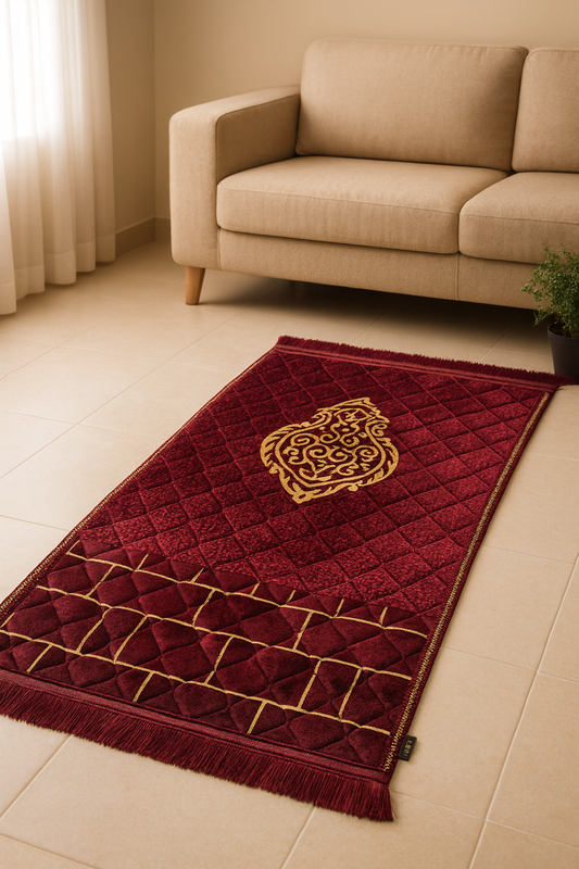 Padded Prayer Mat – Red With Pattern Design (80×120 cm)