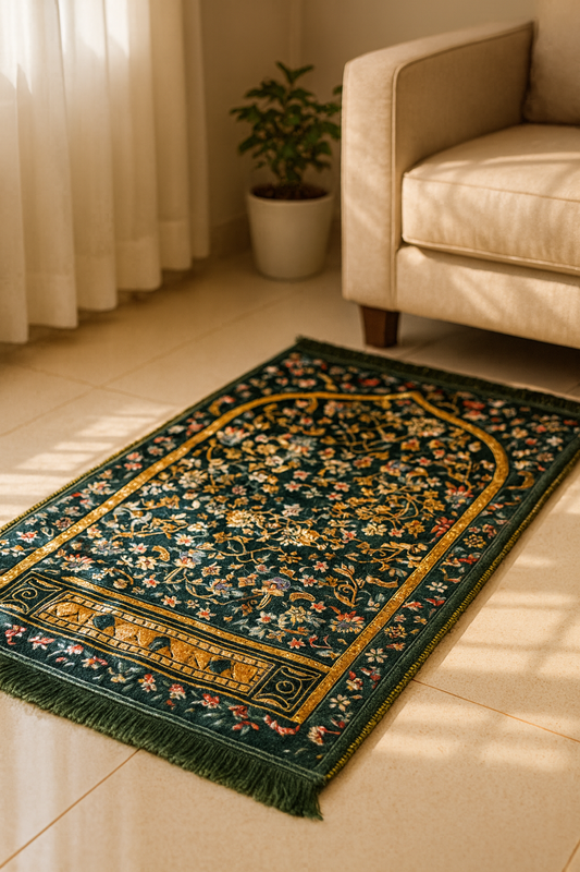 Premium Double Padded Prayer Mat – Floral Green