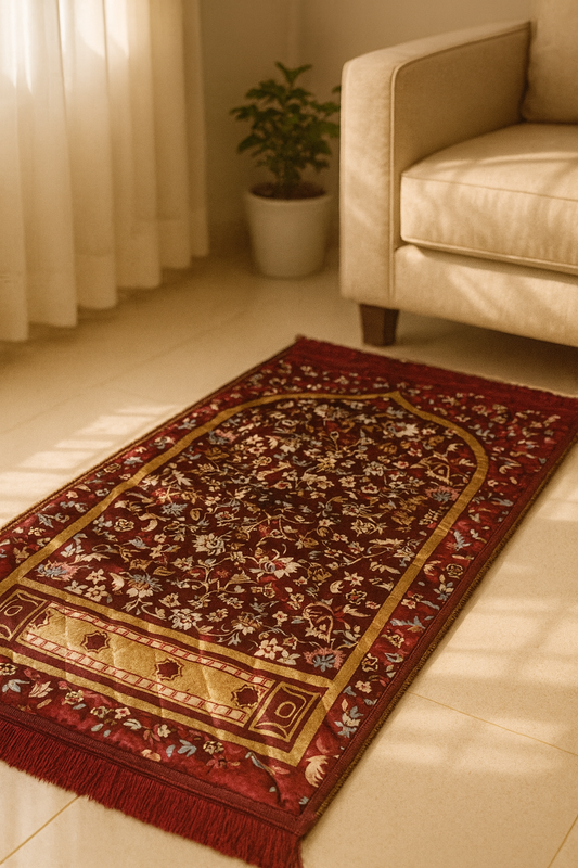 Premium Double Padded Prayer Mat – Floral Red