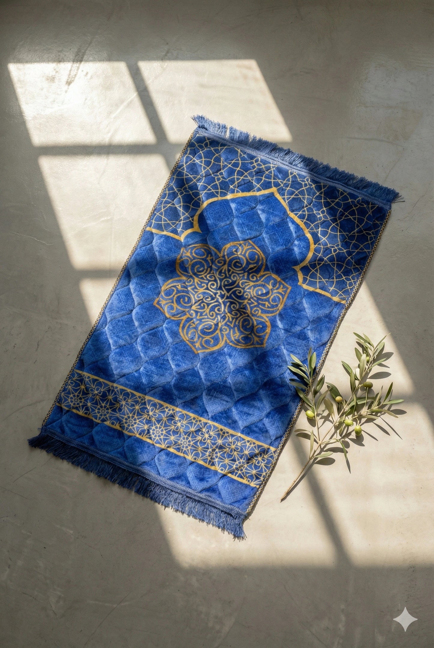 Al-Ihsan Edition Royal Blue Gold Pattern Quilted Prayer Mat