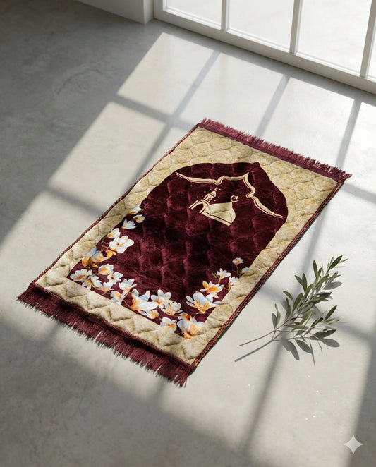 Al-Ihsan Edition Maroon Floral Arch Prayer Mat