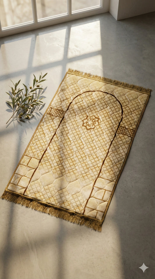 Al-Ihsan Edition Cream Gold Arch Prayer Mat