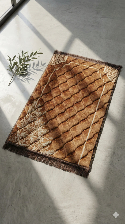 Al-Ihsan Edition Classic Brown Quilted Prayer Mat