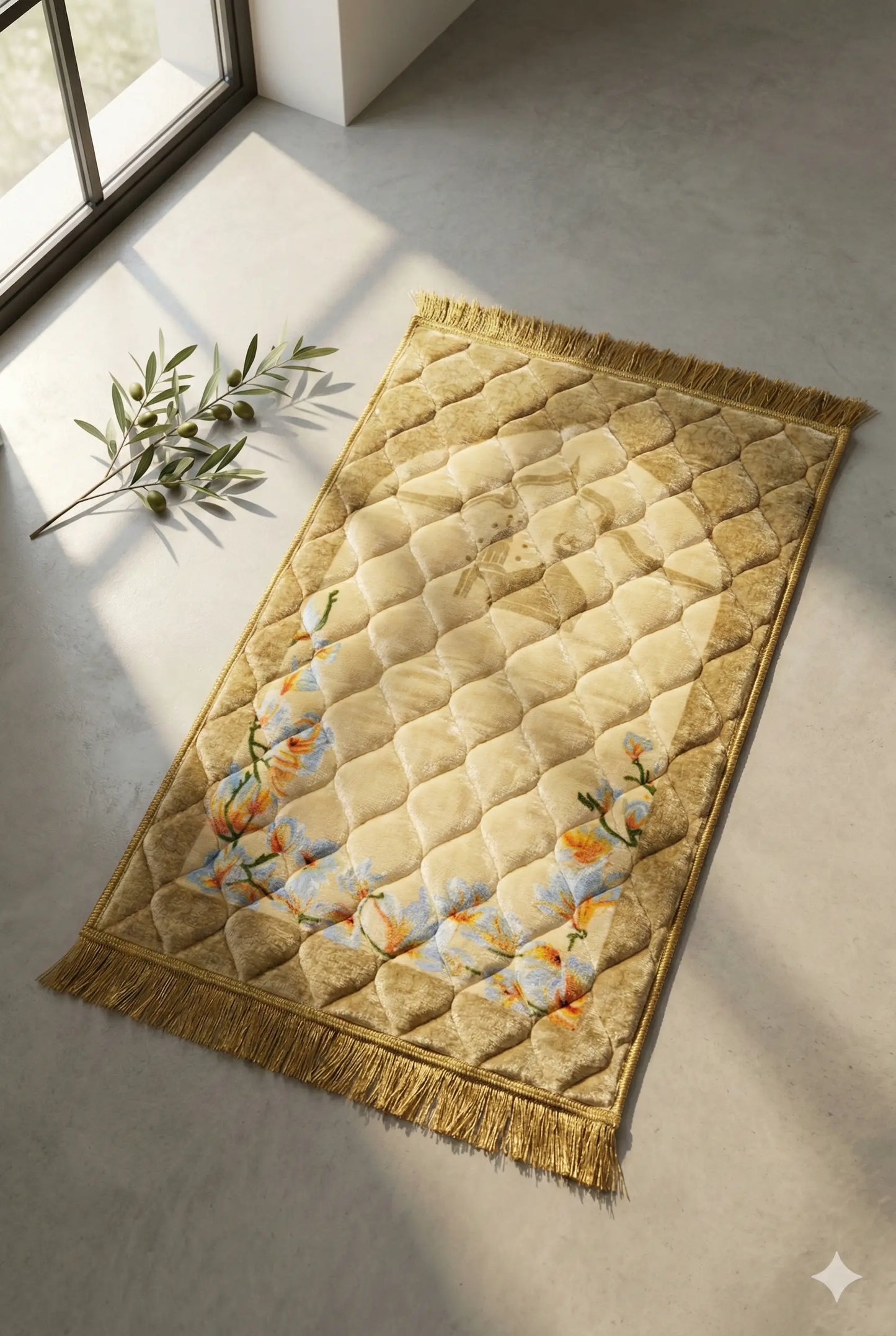 Al-Ihsan Edition Beige Floral Quilted Prayer Mat