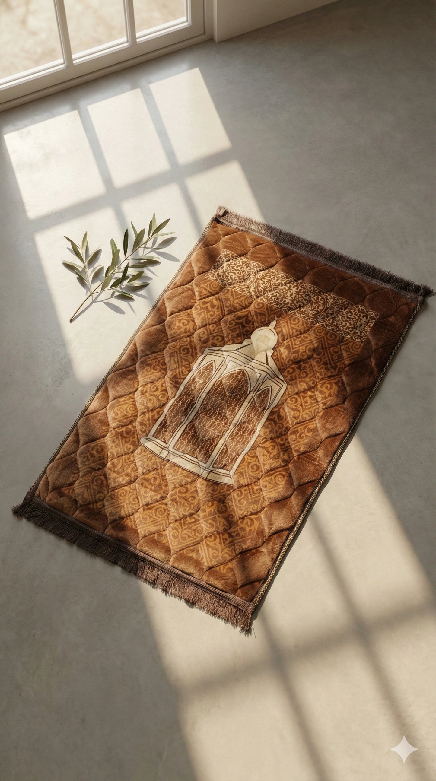 Al-Ihsan Edition Warm Brown Quilted Prayer Mat