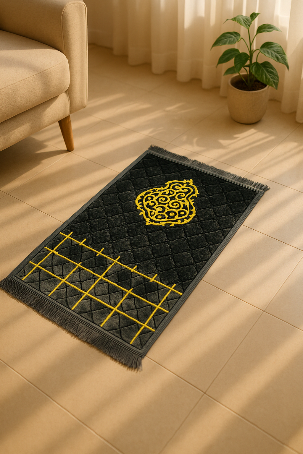Luxury Dark Grey Velvet Prayer Mat – Soft Jā-e-Namaz for Daily Prayers