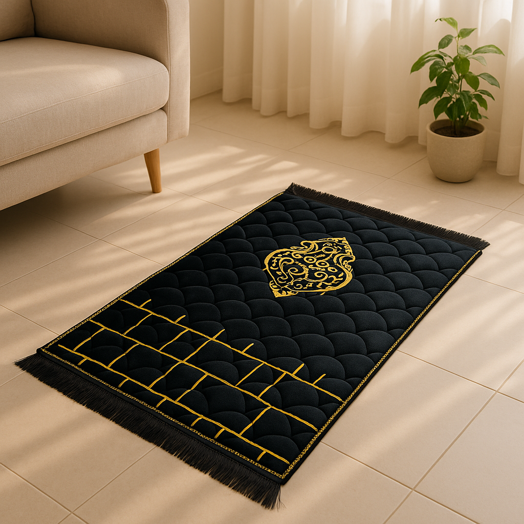 Luxury Black Velvet Prayer Mat – Soft Jā-e-Namaz for Daily Prayer