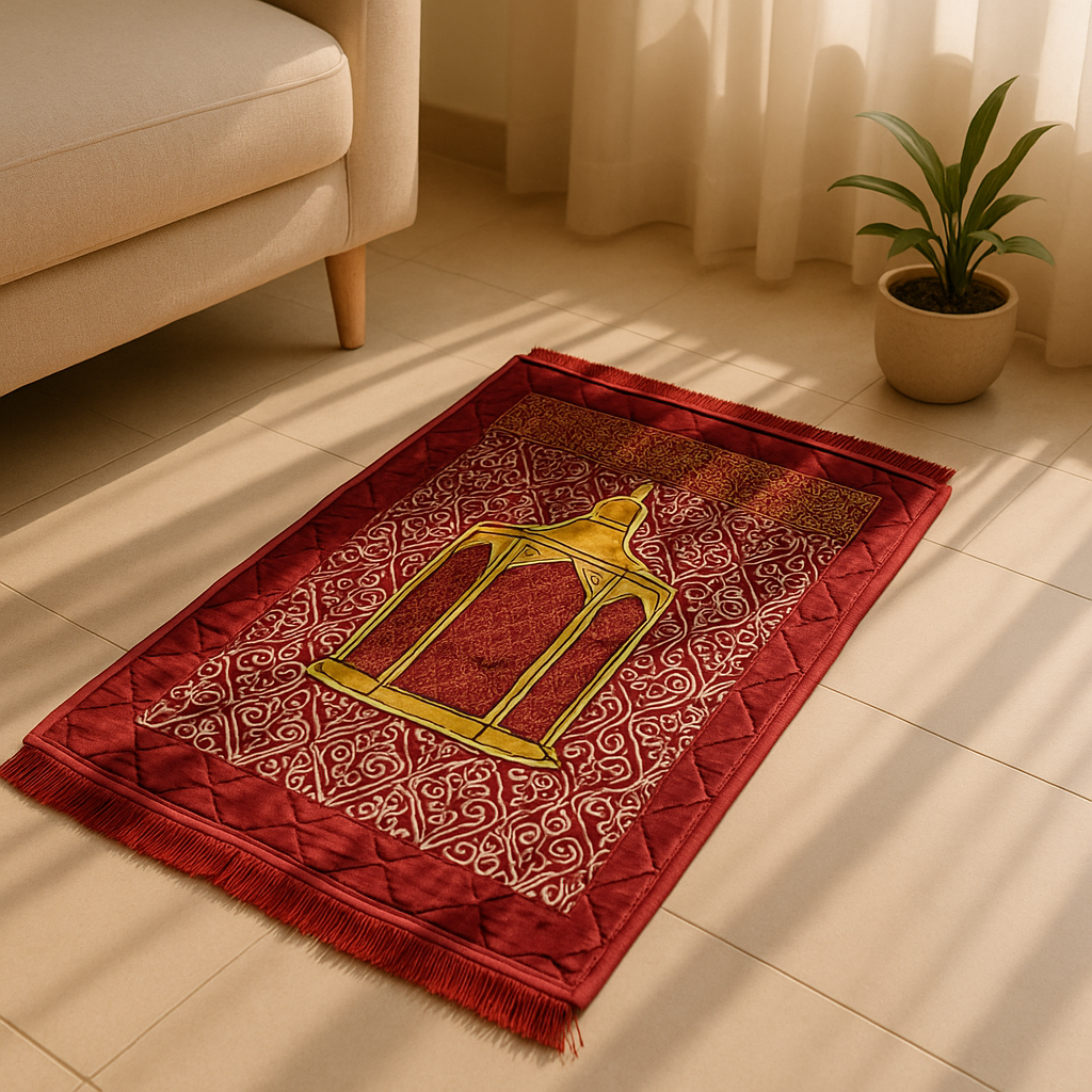 Luxury Bright Maroon Velvet Prayer Mat – Soft Jā-e-Namaz for Daily Prayers