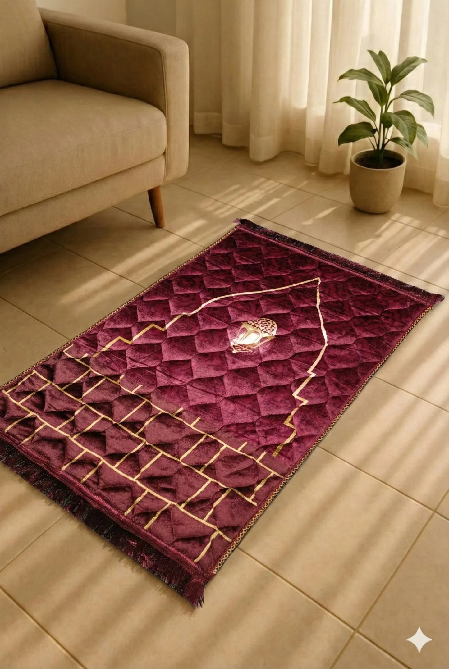 Maroon Gold Quilted Prayer Mat