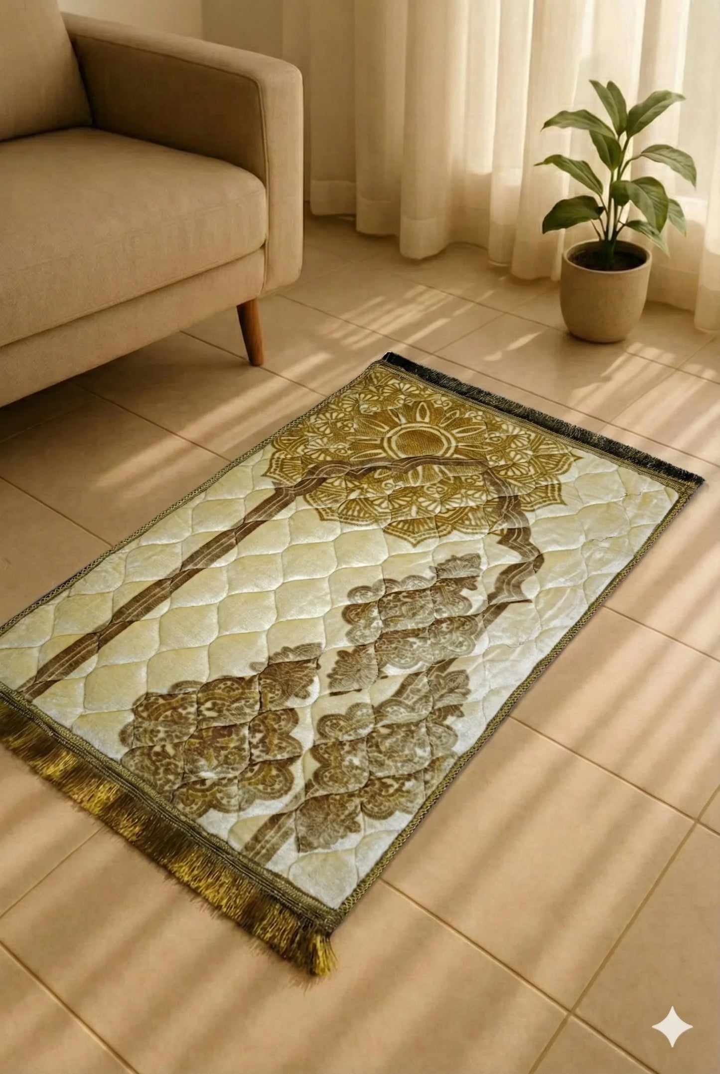 Cream Gold Quilted Prayer Mat