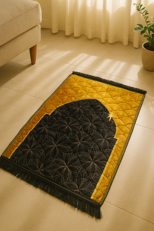 Black & Mustard Velvet Prayer Mat – Elegant Spiritual Comfort